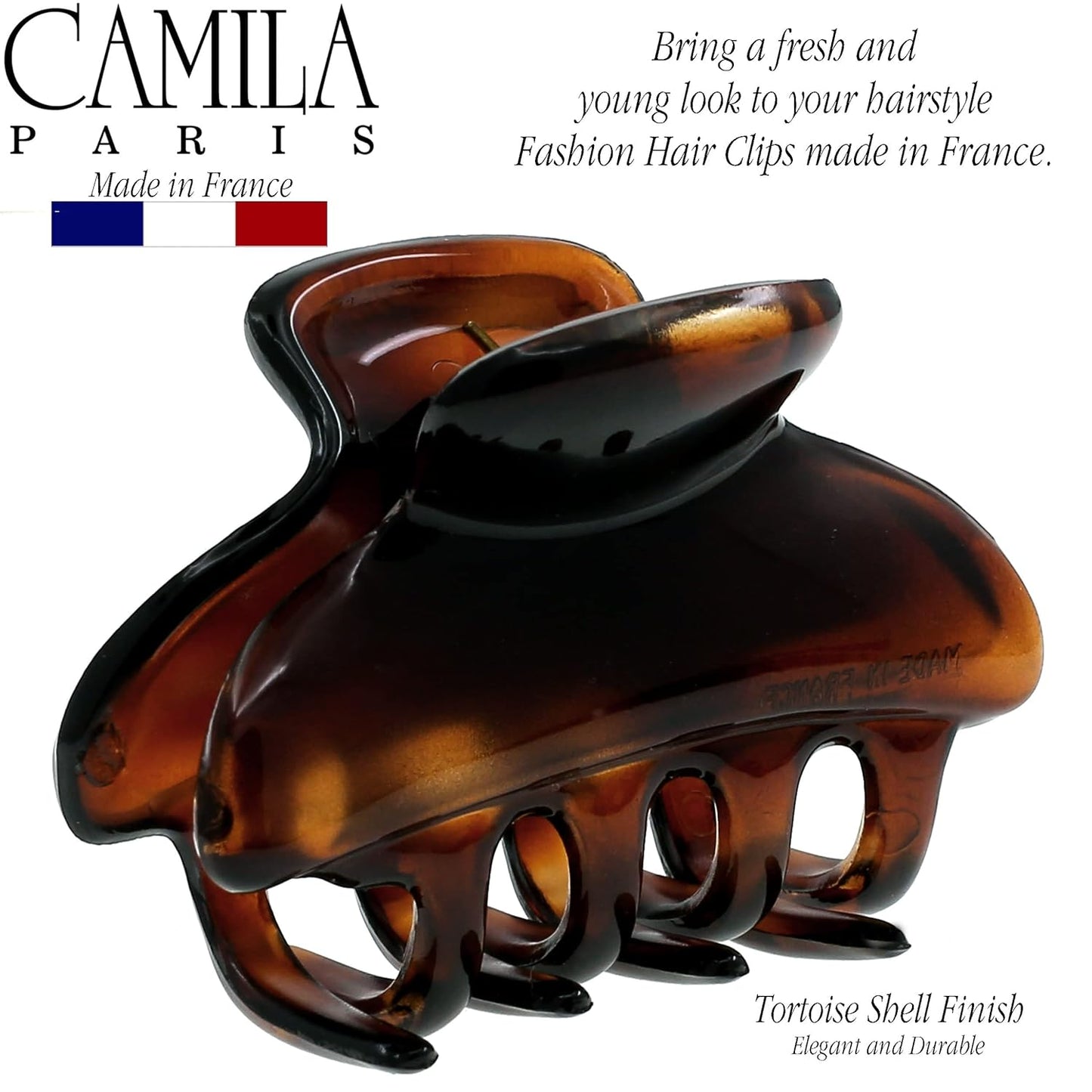 Camila Paris CP3549 French Hair Clip for Women, Small, Tortoise Shell 2.5 Inch Girls Hair Claw Clips Jaw Fashion Durable Styling Hair Accessories for Women, Strong Hold No Slip Grip, Made in France
