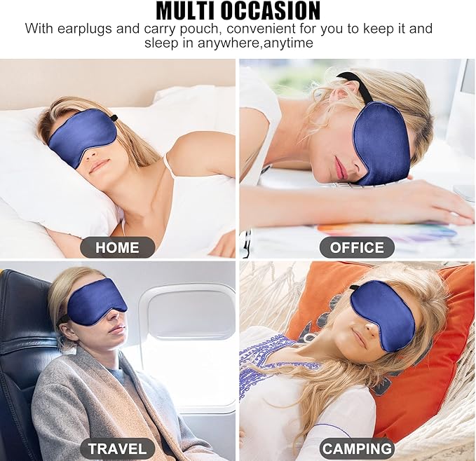 Cooling Sleep Mask w/Gel Eye Mask, Silk Eye Mask for Sleeping, Heated Eye Masks, Blindfold Eye Cover Sleeping Mask for Home Office Travel, Gifts for Men Women, Stocking Stuffers (Blue)