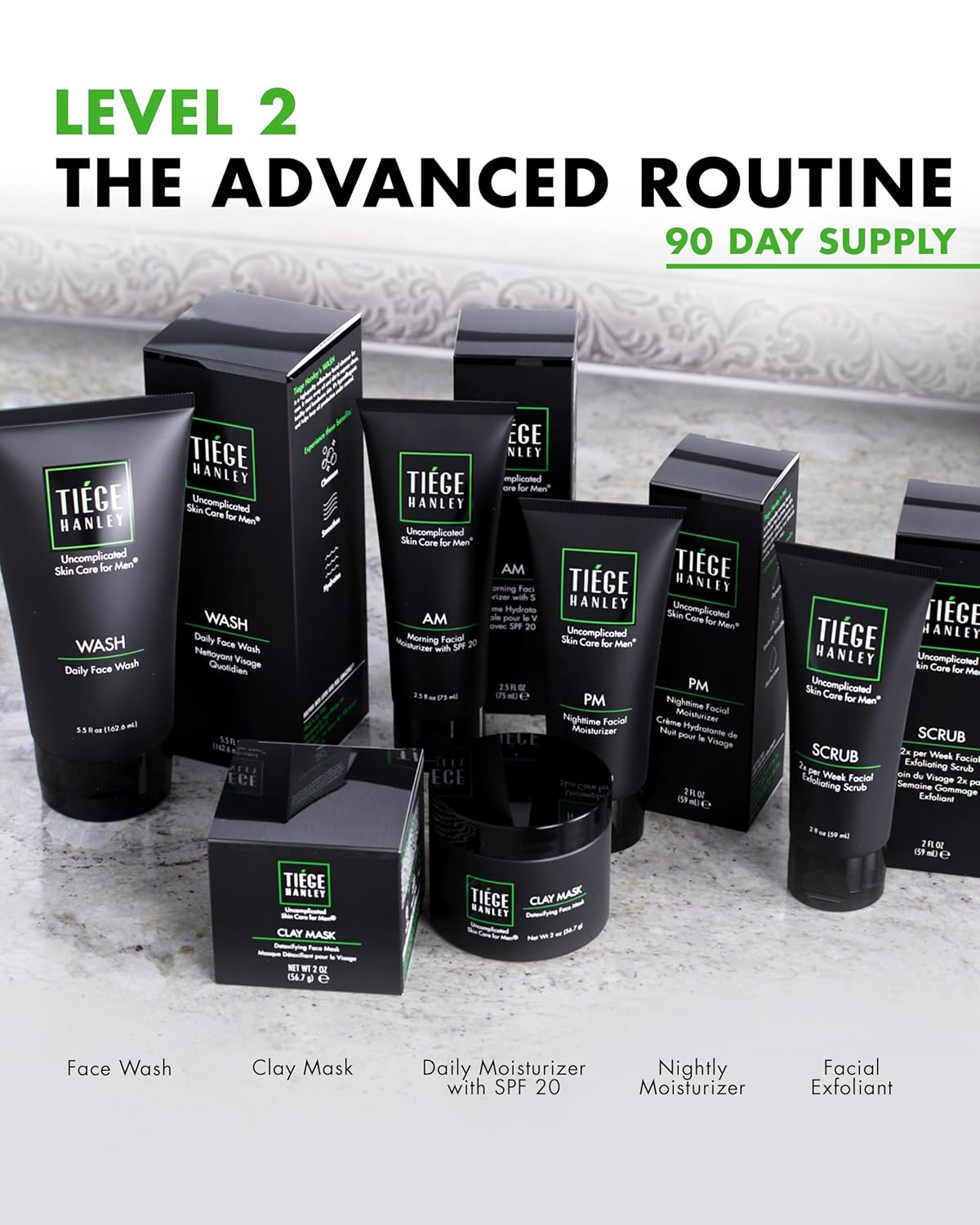 Tiege Hanley Men’s Skin Care Set 30 & 90 Days Routine (90 Day Routine - 5 Piece Set)