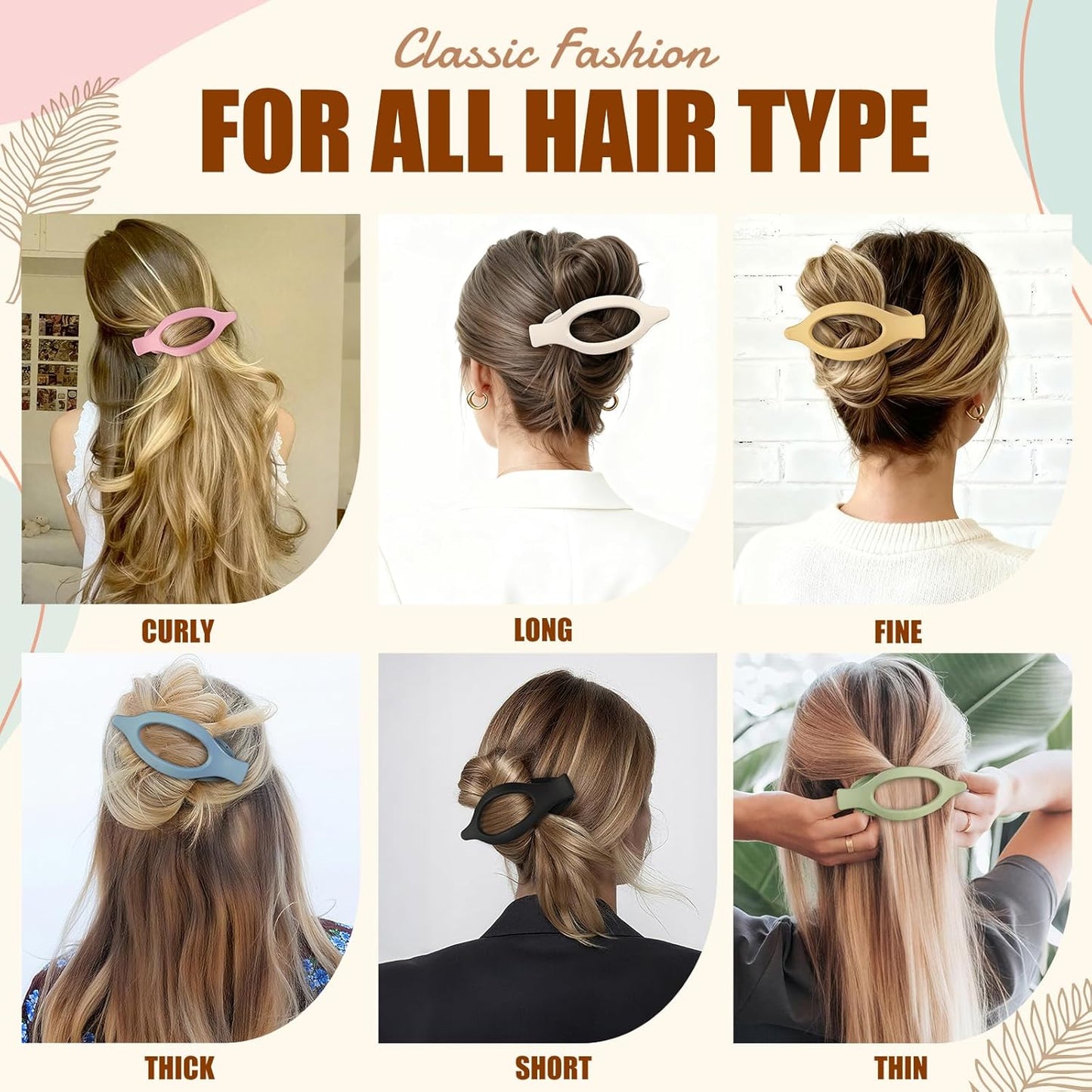 Flat Hair Clips for Women - 6 PCS French Flat Claw Clips Medium Hair Clips for Girls Large Hair Claw Clips for Thick or Thin Hair Strong Hold No Slip Hair Accessories for women (Light Colorful)