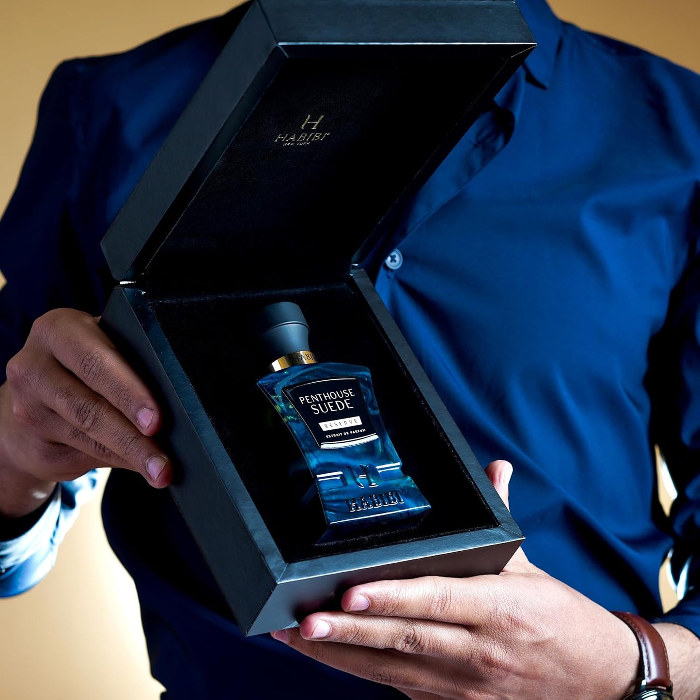 H HABIBI Penthouse Suede Extrait De Parfum – Cologne for Men & Perfume for Women, 2.5 oz Long Lasting Unisex Fragrance with Metallic & Crystal Amber Notes, Arabian Scent