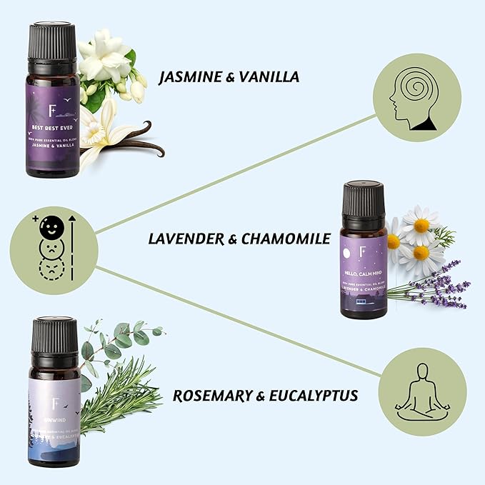 Folkulture Sleep Essential Oils Set | Pure Essential Oils for Diffusers for Home, Set of 6 Essential Oil Blend or Oil Diffuser Essential Oils for Gifts for Mom- Lavender, Rosemary & Peppermint