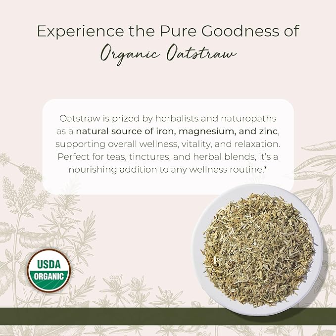 Starwest Botanicals Oatstraw Loose Leaf Organic - Dried Herb for Tea & Cooking, Cut & Sifted, Natural Wellness Support for Women & Men, Certified Kosher, Non-GMO - Bulk 1 lb Bag