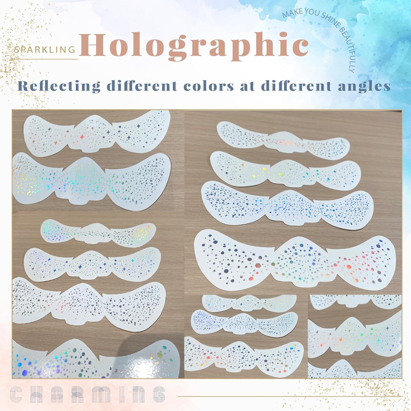 Glitter Freckles, 30 Pcs Sparkle Glitter Freckles Face Tattoo for Women Girls Holographic Temporary Face Tattoos Concert Festival Rave Accessories (Holographic)