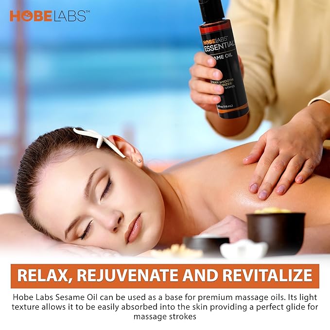 Hobe Labs Sesame Oil - 4 oz - Natural Moisturizer for All Skin Types, Antioxidant & Vitamin Rich Formula, Premium Massage Oil with Light Texture to Rejuvenate and Revitalize