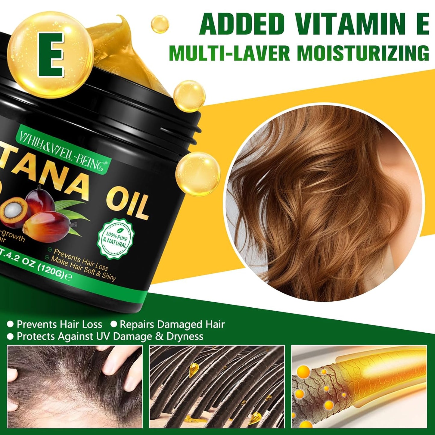 WHLH & WELL-BEING Batana Oil for Hair Growth, Natural Pure Unrefined Batana Oil, Prevent Hair Loss for Men & Women 4.2 OZ 1Pack