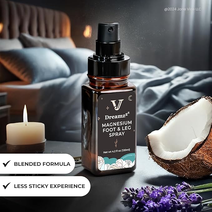 Dreamzzz Magnesium Spray for Feet and Sleep – Blended Formula Magnesium Oil with Lavender & Coconut Oil - Topical Magnesium Body Foot and Leg Spray for Women - Reduced Stickiness - 4.2 oz