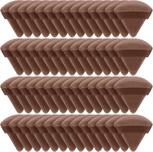 Suclain 48 Pcs Velour Triangle Powder Puff Soft Velour Makeup Puff for Face Powder Makeup Triangle Sponges for Wet and Dry Cosmetic Foundation Loose Mineral Body Tool(Brown)