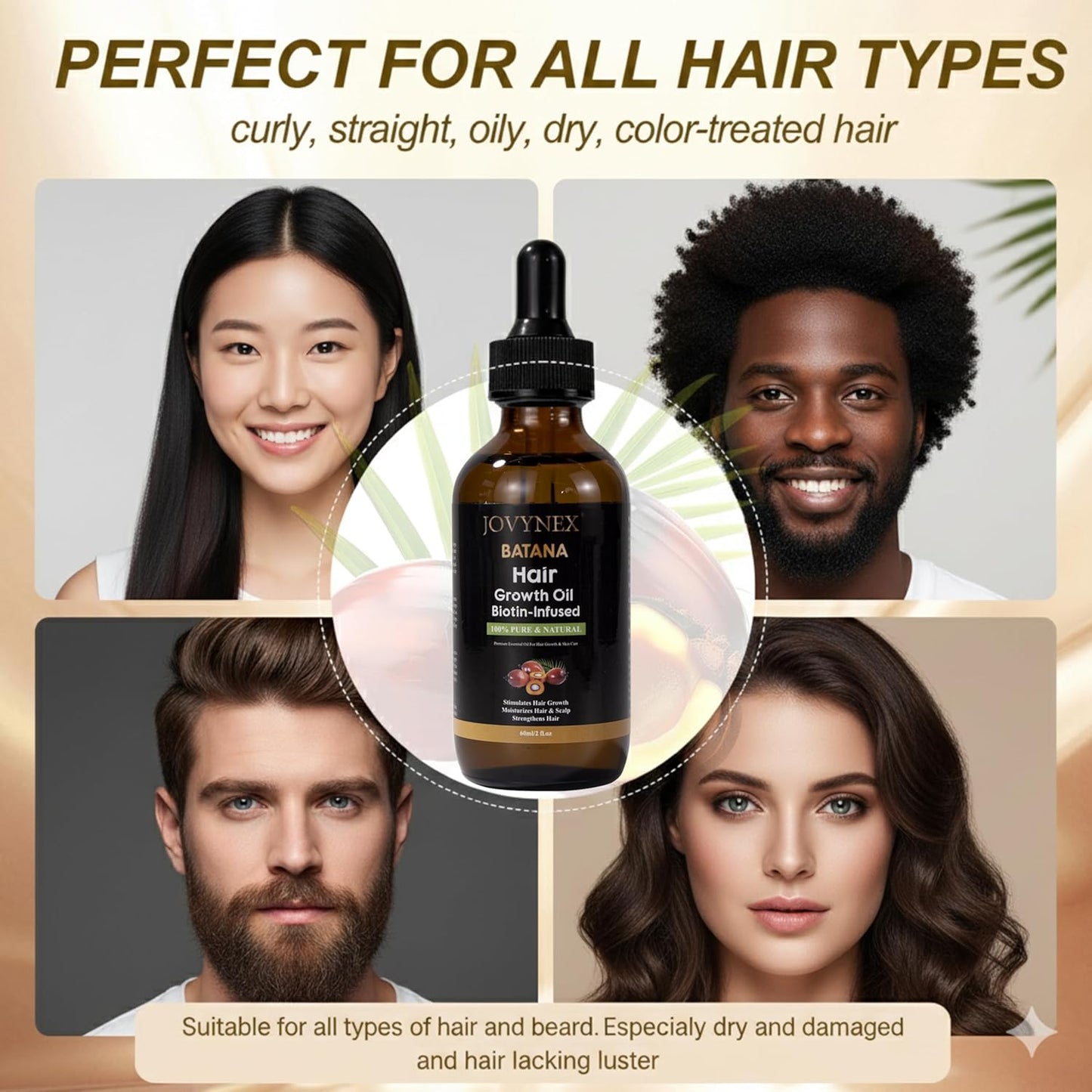 Batana Organic Oil with Biotin for Hair Growth, 2 FL OZ Pure Natural Oil for Hair Treatment Thicker, Fuller Hair DHT Blocker Scalp Nourishment Repairs Dry & Damaged Hair, Prevents Hair Loss