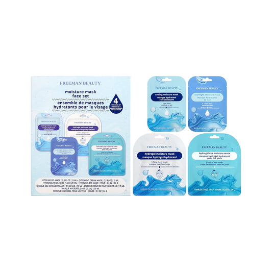 Freeman 4 Piece Moisture Mask Face Set, Hydrating Face Masks & Under Eye Mask For Puffy Eyes, Hydrogel Masks For Dry Skin, Hyaluronic Acid, Travel-Friendly, Vegan & Cruelty Free Skincare