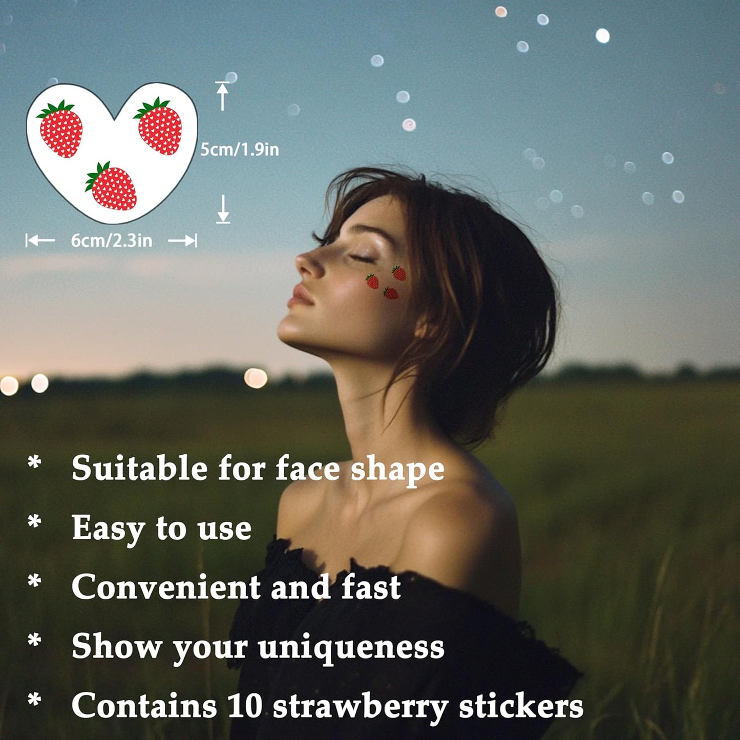 10pcs Face Makeup Patches,Strawberry Speckles, Beauty Face Makeup,Waterproof Strawberry Patches,Temporary Facial Strawberry Tattoo For Women.