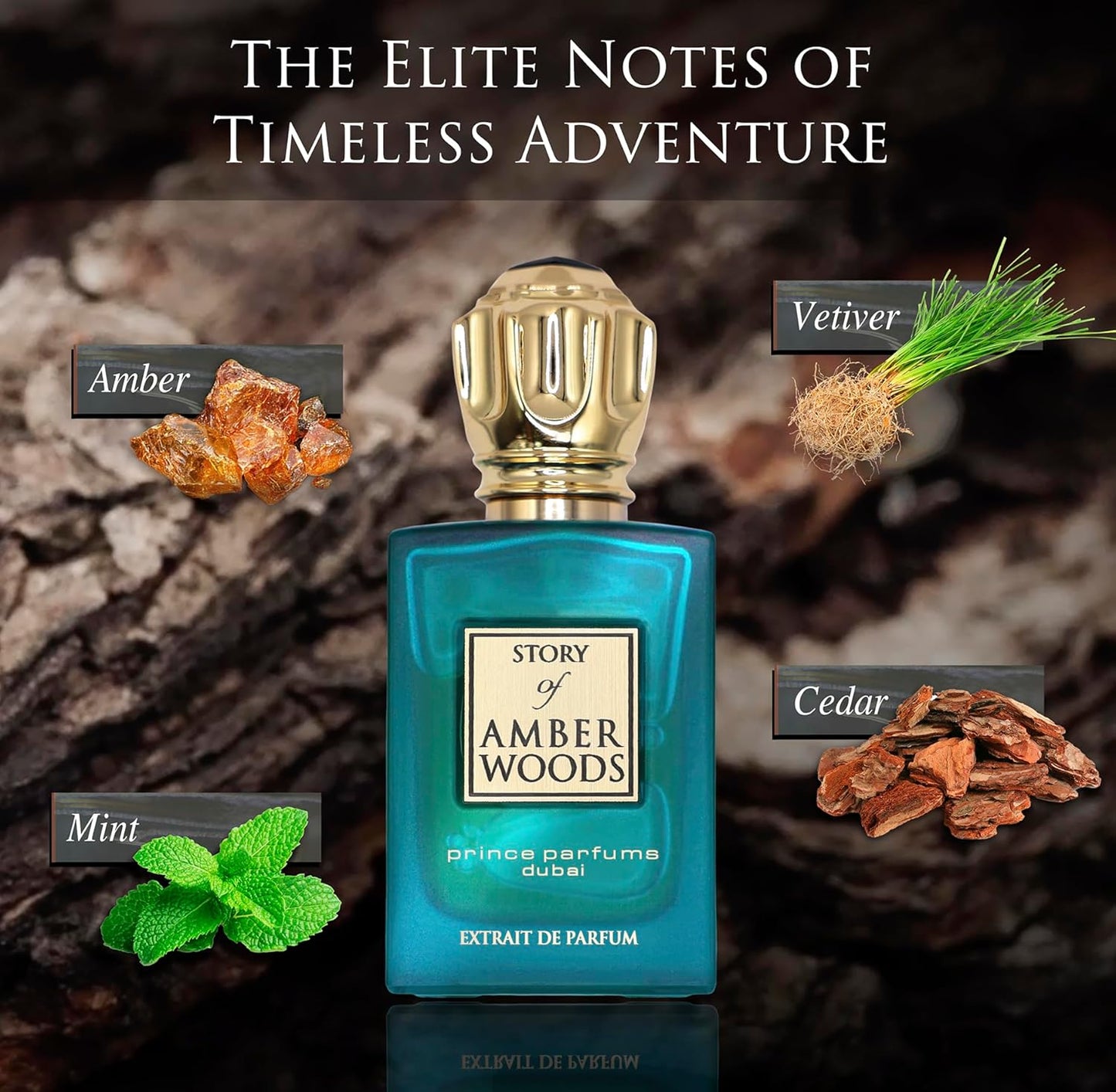 Prince Parfums Dubai - The Story of Amber Woods - 3.4 Ounces - Exquisite Men's Extrait de Parfum - Rich, Luxurious Scent of Amber, Cedar, Vetiver for the Modern Man - Depth, Warmth & Mastery
