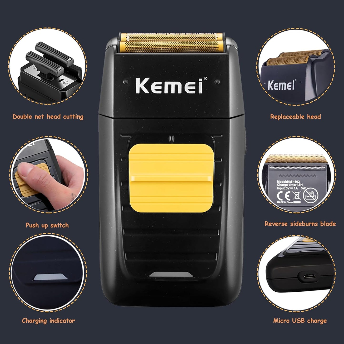 KEMEI Professional Hair Clipper and Trimmers Set, Cordless Barber Clippers, Beard Trimmer, Electric Foil Shaver with Replacement Heads, KM-2299, KM-2296, KM-1102
