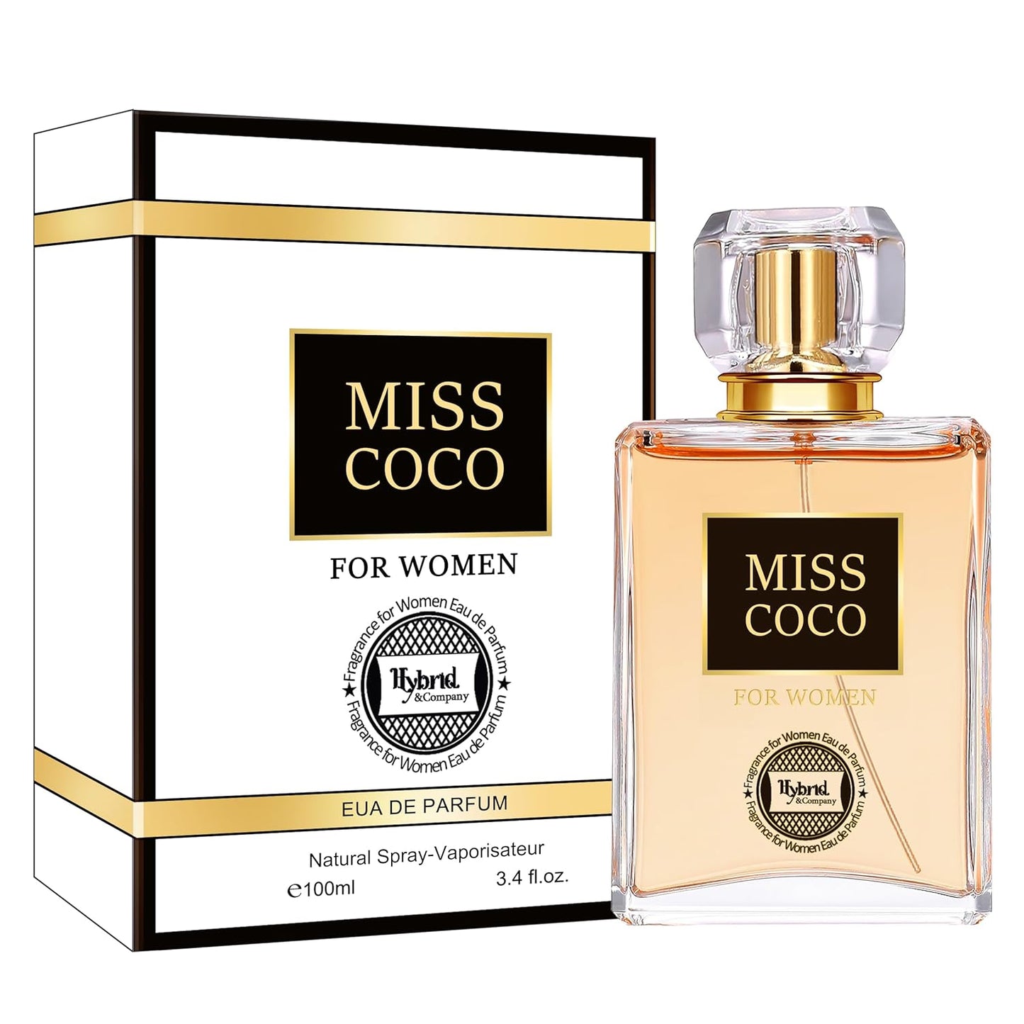 Hybrid & Company Miss Coco Fragrance for Women Eau De Parfum Natural Spray Sensual Scent, 3.4 Fl Oz