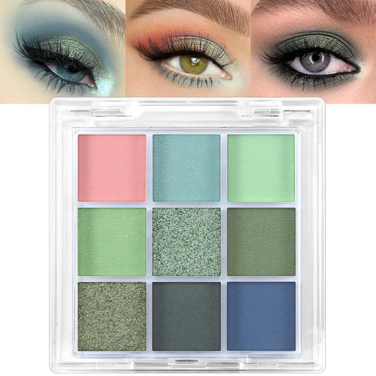 Erinde 9 Colors Eyeshadow Palette, Matte Shimmer Glitter Eye Shadow Palette Makeup, Highly Pigmented Long Lasting Waterproof, Natural Neutral Nude Eyeshadow Make Up Pallet, Blue Green