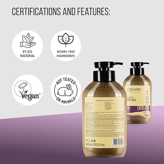 Nourishing Body Milk - Hydrating Body Lotion for Women & Men, 97.5% Natural Ingredients, Vegan Certified, Lightweight Formula with Mulberry & Avocado Oil for Dry Skin, 13.5 Fl Oz - ECOLATIER