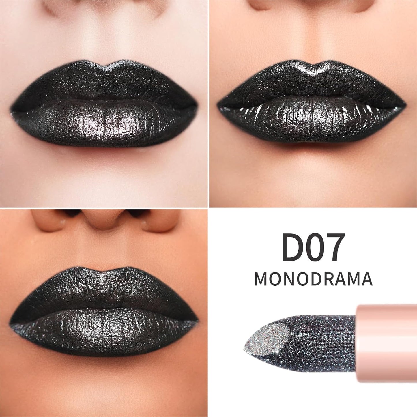 Oulac Halloween Black Lipstick Grey Black with Silver Shimmer - Moisture Creamy Lipstick for Women, Vegan & Gluten Free - D07 Monodrama