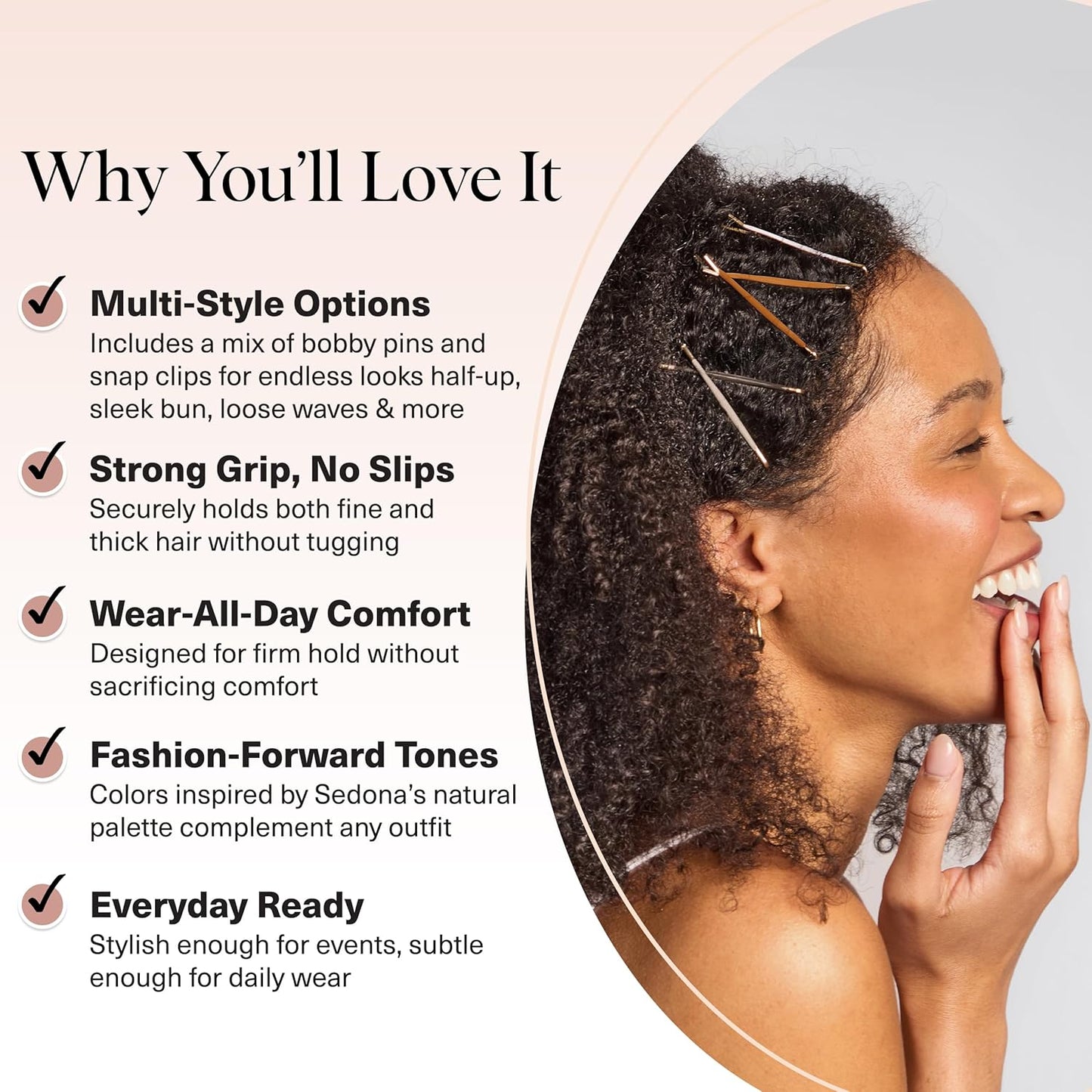 Kitsch Hair Clips for Women & Bobby Pins – Gold Metal Snap Hair Barrettes | Stylish, No Slip, Pain-Free | Ideal for Everyday Hairstyles | Ideal Gifts for Women - Sedona, 8pc Set