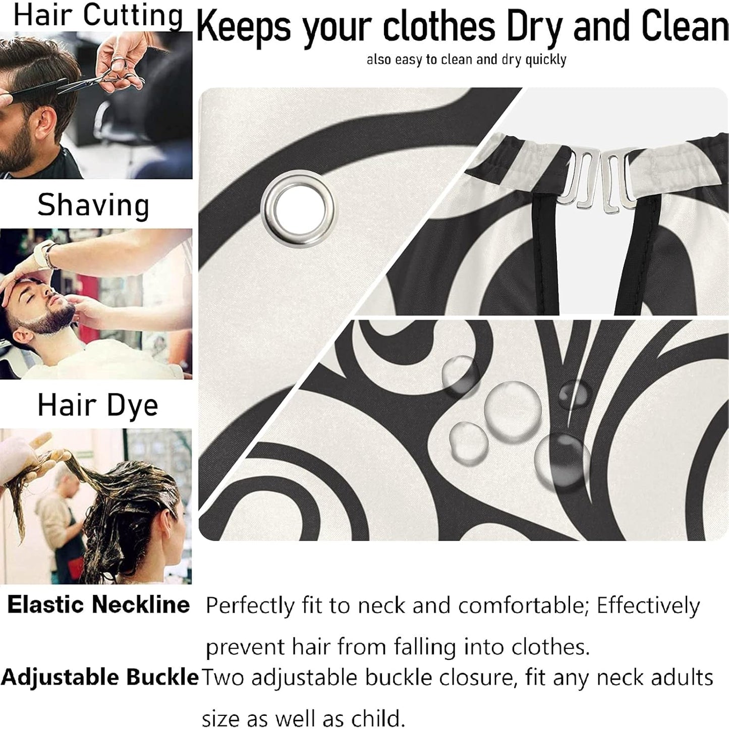 visesunny Barber Cape Black Background Pattern2 Polyester Hair Cutting Salon Cape Apron Anti-Static Haircut Water-Resistant Shaving Cloth Beard Shaving Bib Hairdressing Cape