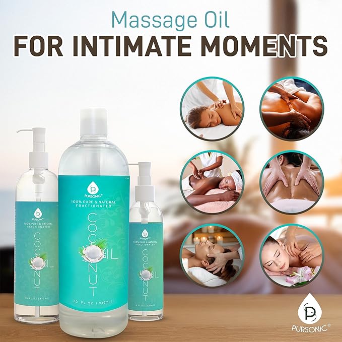 Pursonic Pure Unscented Fractionated Coconut Oil - 32 Oz Multipurpose Oil for Skin, Hair, Body Massage & Makeup Removal - Carrier Oil for Essential Oils and Aromatherapy