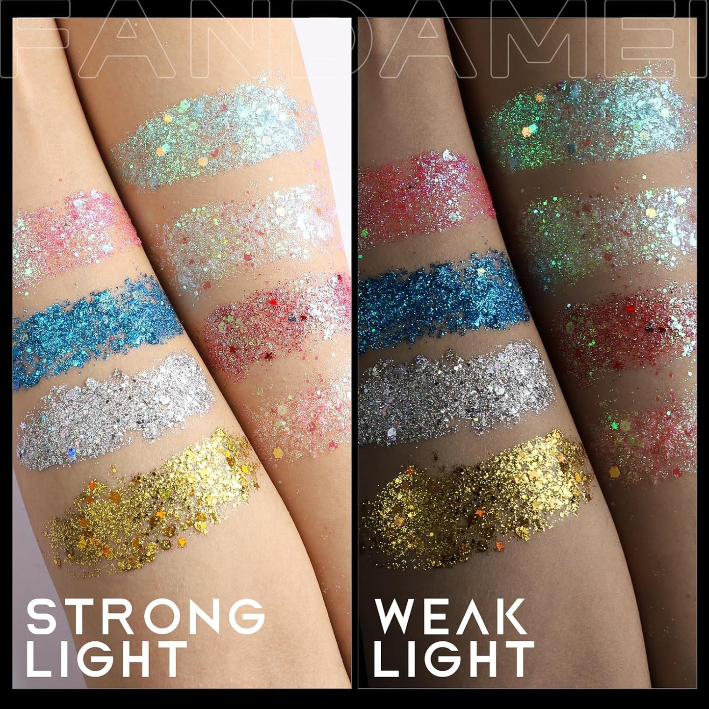 FANDAMEI Face Glitter, Body Glitter for Women, 2PCS 8 Colors Glitter Gel for Face, Hair Glitter for Kids, Fairy Rave Mermaid Makeup