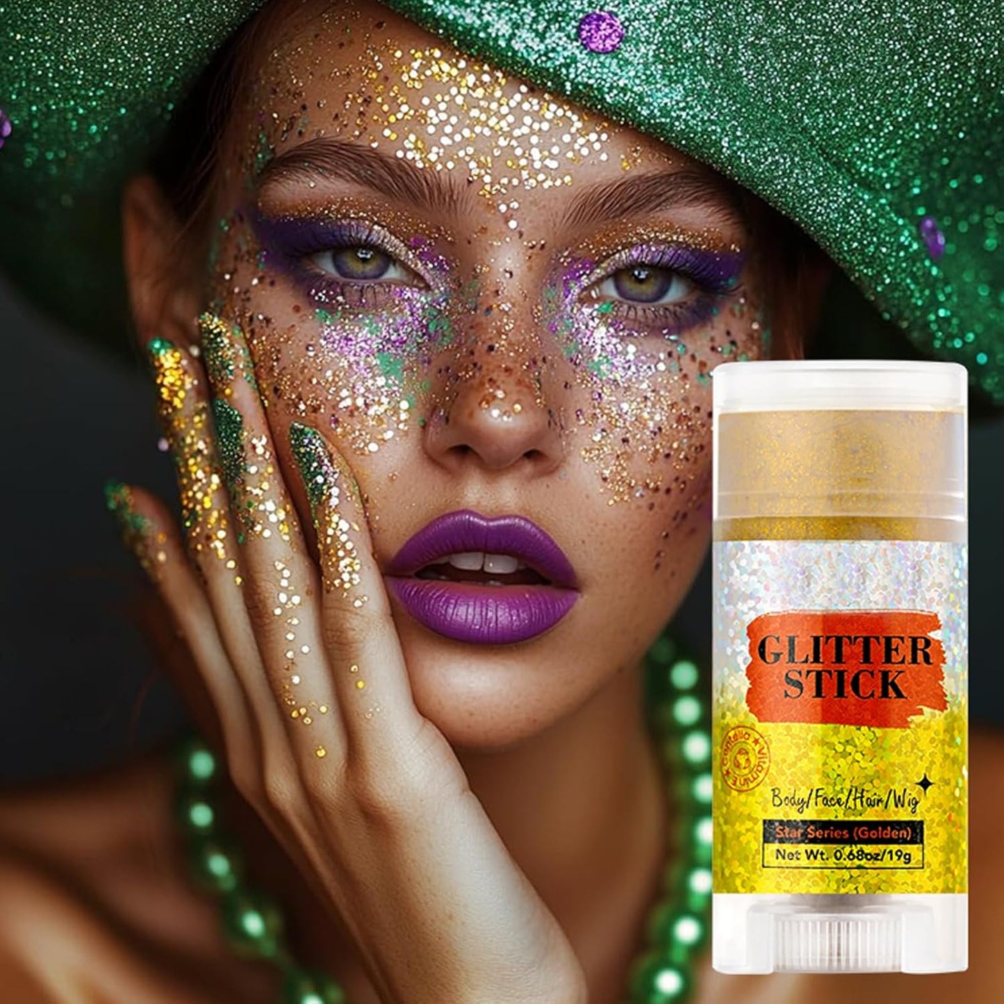 MEICOLY Gold Face Body Glitter Stick,Music Festival Accessories Outfits for Women,Sparkle Glitter Makeup for Face/Body/Hair/,Hair Glitter for Kids,Mardi Gras Accessories,Fine Glitter