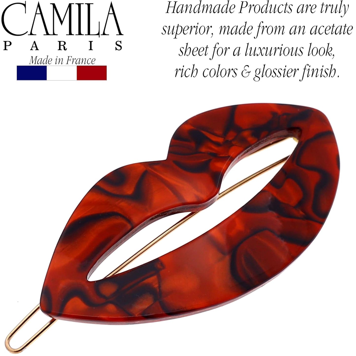 Camila Paris CP2972 French Hair Barrette Clip for Girls, Small Handmade Kiss Red, Strong Hold Grip Hair Clips for Women, No Slip and Durable Styling Girls Hair Accessories, Made in France
