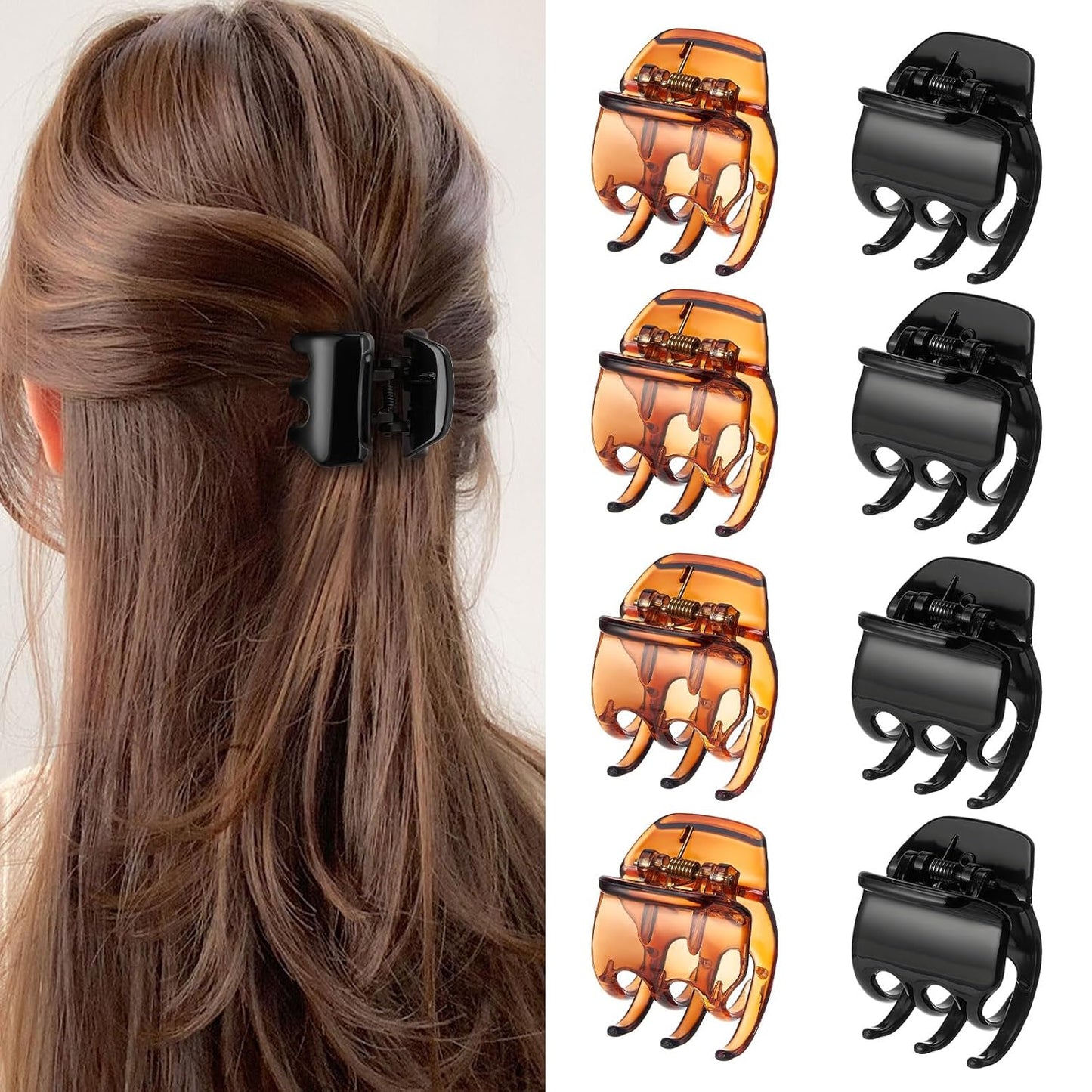 Medium Claw Clips for Women Non Slip, 8PCS 1.38" Black & Brown Plastic Hair Clips for Thin/Thick Hair Claws Short Hair Accessories Jaw Clips(8PCS-Style 3)