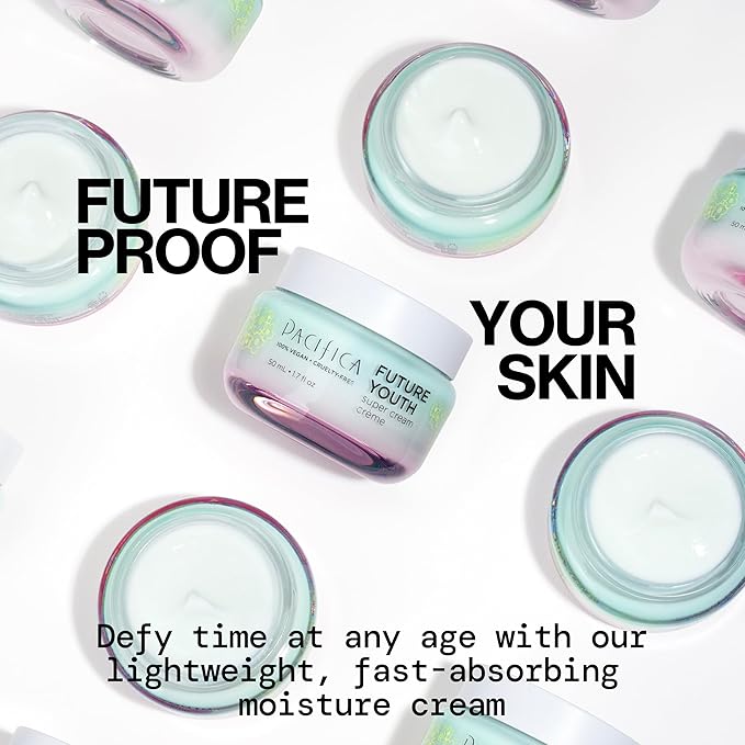 Pacifica Future Youth Super Cream – Daily Anti-Aging Moisturizer for All Skin Types, Lightweight Hydration with Advanced Peptides & Antioxidants, Improves Firmness & Elasticity, Vegan & Clean Beauty