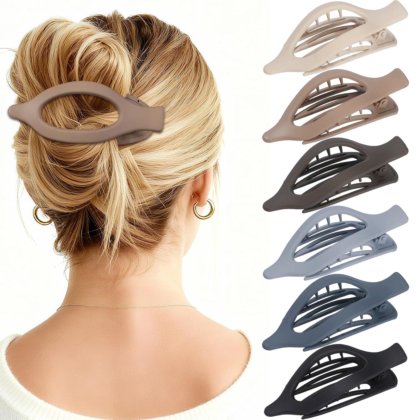 Flat Hair Clips for Women - 6 PCS French Flat Claw Clips Medium Hair Clips for Girls Large Hair Claw Clips for Thick or Thin Hair Strong Hold No Slip Hair Accessories for women (Brown Grey)