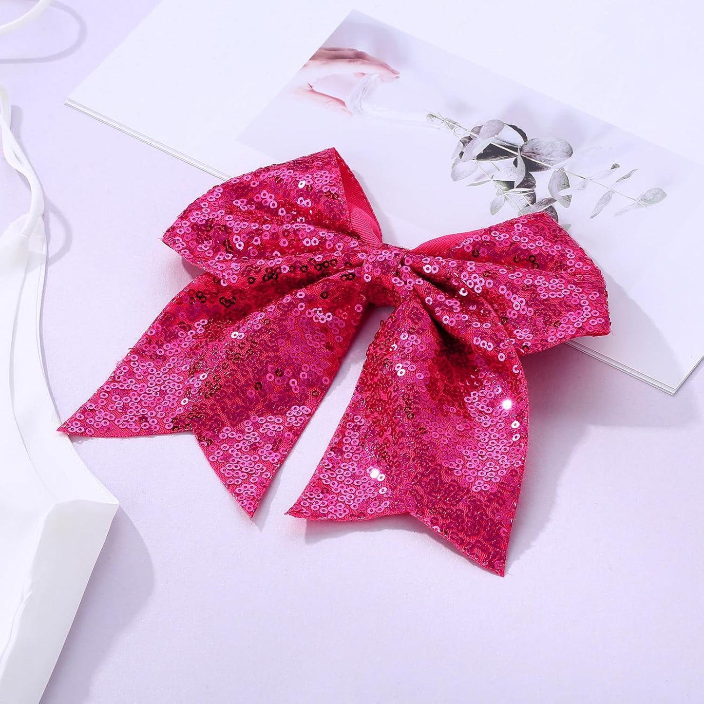 Large Big 7 Inch Glitter Bow Clip Sequin Bling Party Hair Accessories for Women Teens Girls Kids 1 Pcs (Hot Pink)