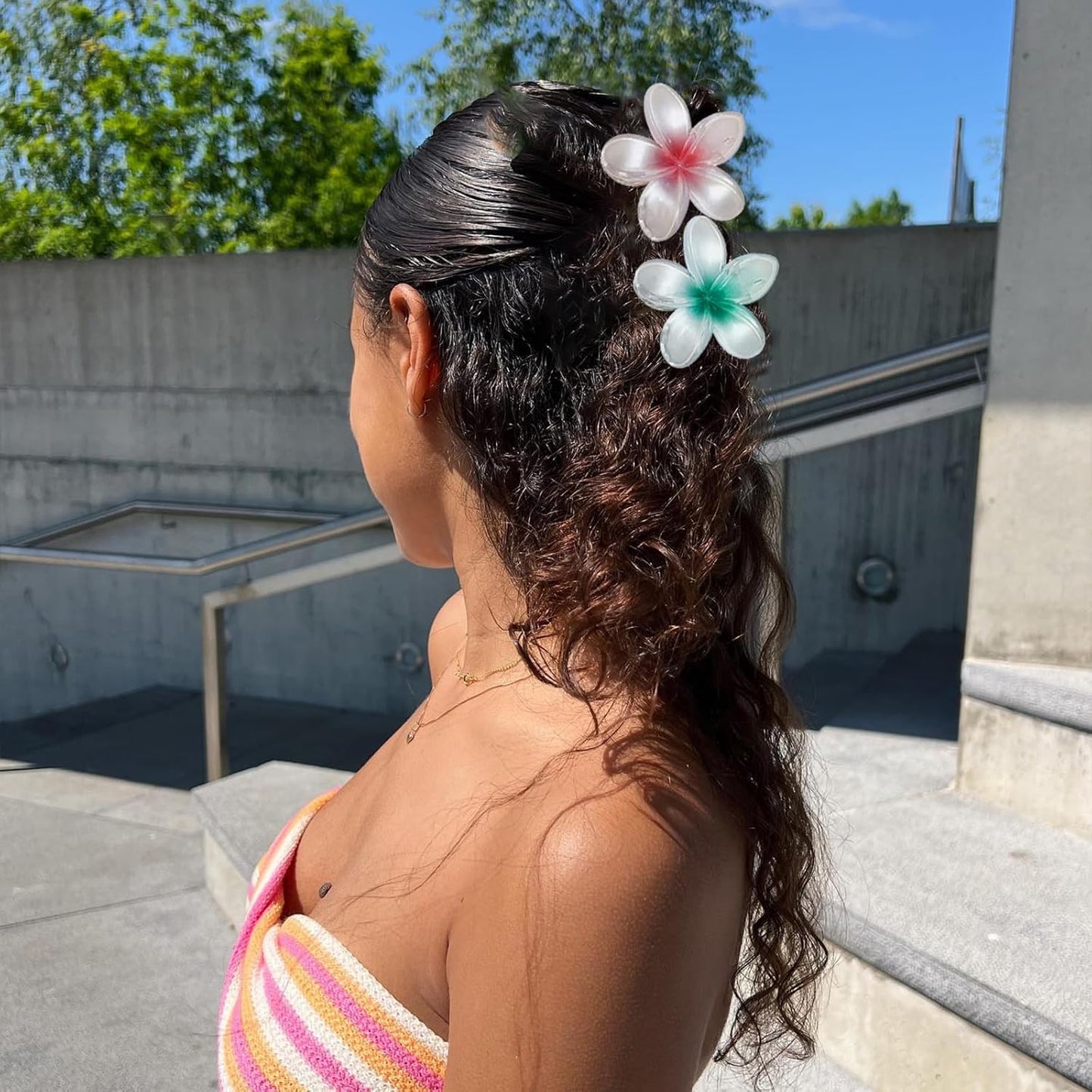 Cician Hawaiian Flower Hair Claw Clips-4PCS Cute Hair Clips for Women/Girls,Big Claw Clips for Thick/Thin Hair,Clear Clips for Hair Birthday Gifts (pearl)