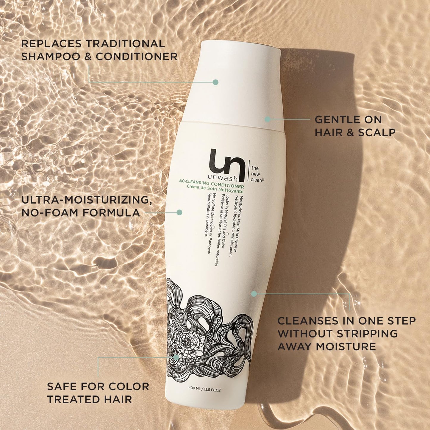 Unwash Bio-Cleansing Conditioner - Gentle, Hydrating Co-Wash Cleansing Conditioner, Sulfate & Paraben Free, for Curly, Coily & Dry Hair, 13.5 fl oz