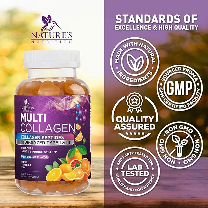 Collagen Gummies for Women with Vitamin C, Zinc & Biotin - Hydrolyzed Protein Type 1 & 3 Multi Collagen Peptides Supplement - Support for Hair, Skin, Nails & Joints, Gluten Free Complex - 120 Gummies