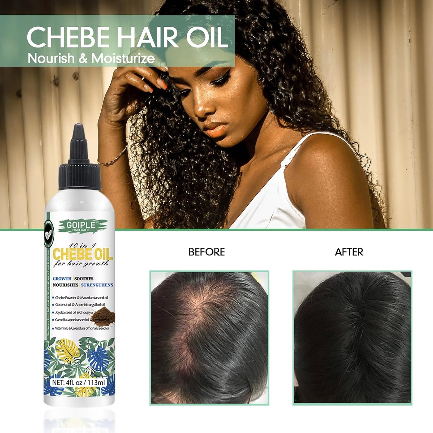 Natural 10 in 1 Chebe Oil Moisturizer for Scalp, African Chebe Powder for Hair Growth Stronger, Thicker, Longer for All Hair Types(2pcs)