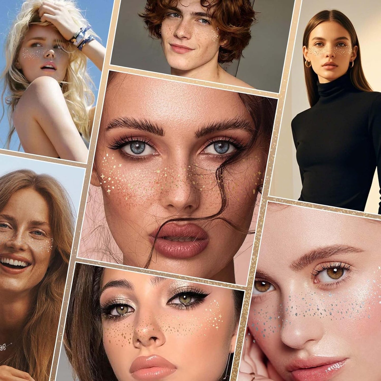 10 Pcs Glitter Freckles Face Tattoo, Face Glitter Makeup Patches, Waterproof Sparkle Freckles Tattoo Fairy Makeup Accessories For Women (Silver)