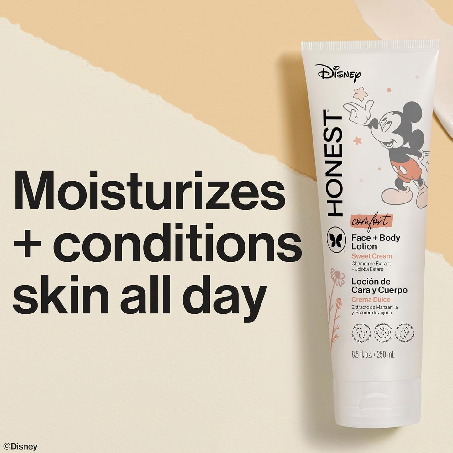The Honest Company Moisturizing Face and Body Lotion Fast Absorbing Dermatologist Tested Hypoallergenic Disney’s Mickey Mouse Comfort Sweet Cream 8.5 fl oz