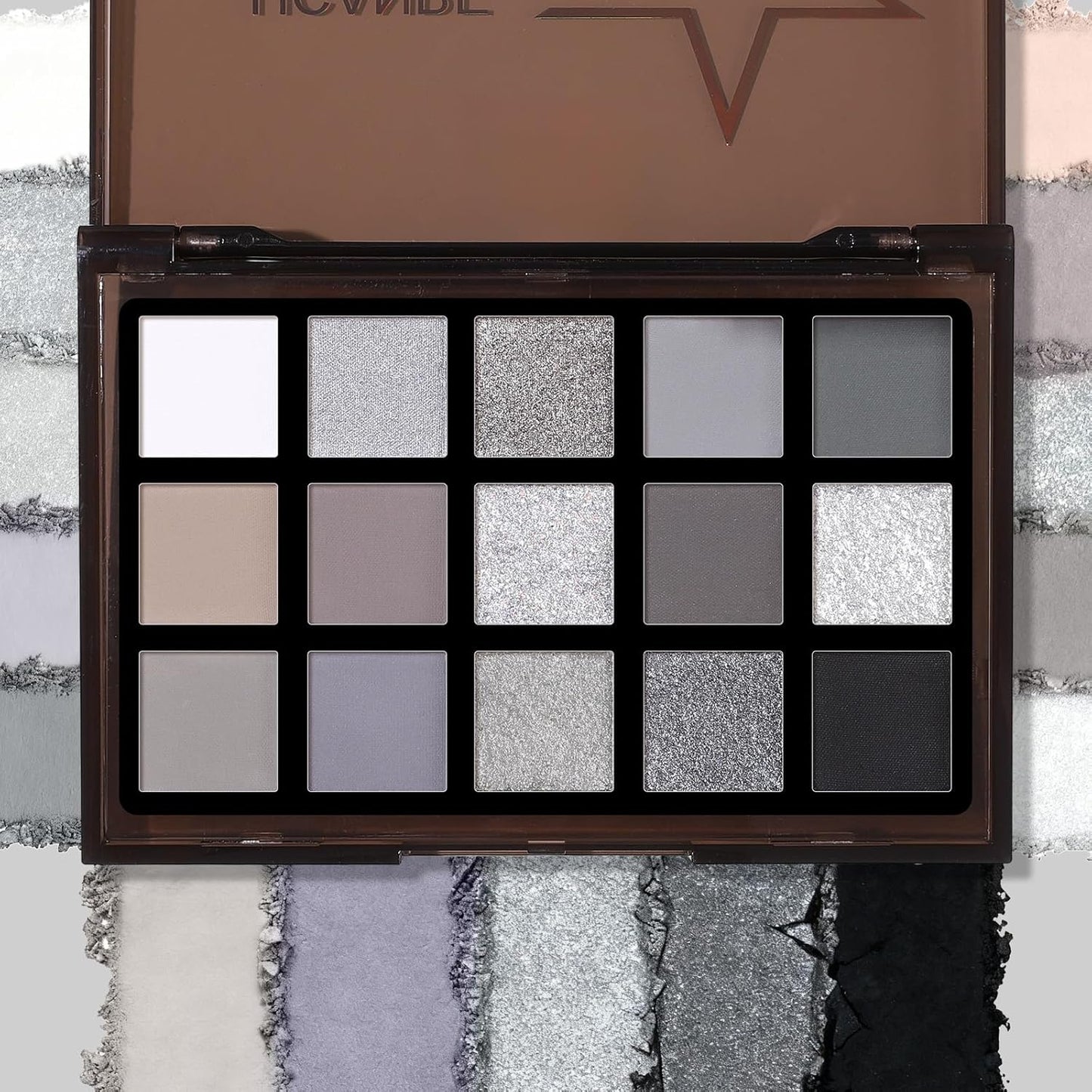 UCANBE Smokey Black Eyeshadow Palette, 15 Colors Dark Shimmer Matte Metallic Makeup Pallet, High Pigmented Gray Silver Sombras De Ojos Kit for Daily and Halloween