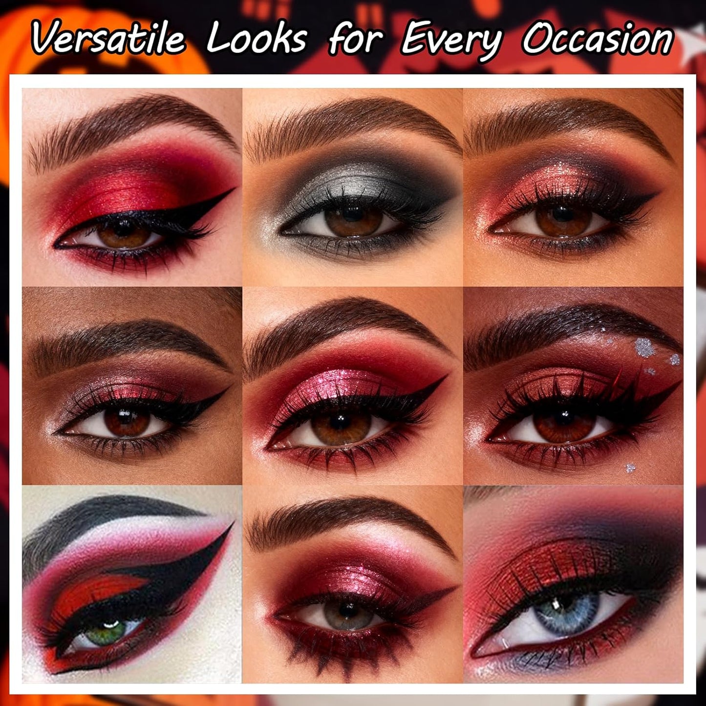 Erinde Red Eyeshadow Palette, 15 Colors Burgundy Gray Silver Eye Shadow Pallet, Matte, Shimmer, Glitter & Metallic, Highly Pigmented Blendable Makeup Kit for Halloween Costume, Cosplay & Party Looks