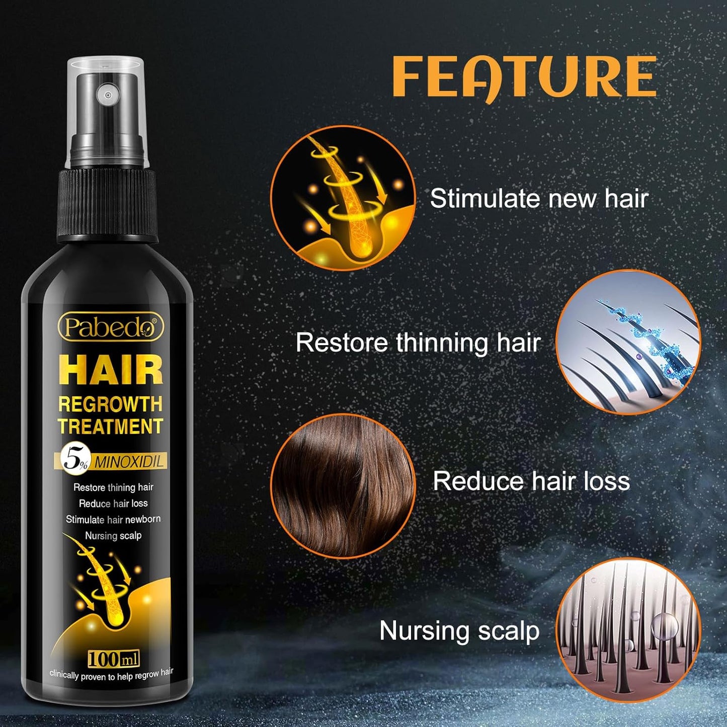 5% Minoxidil for Men and Women Hair Growth Serum - Castor Oil & Biotin Hair Growth Spray Hair Regrowth Treatment for Scalp Hair Loss Hair Thinning For Thicker Longer Fuller Healthier Hair 100Ml