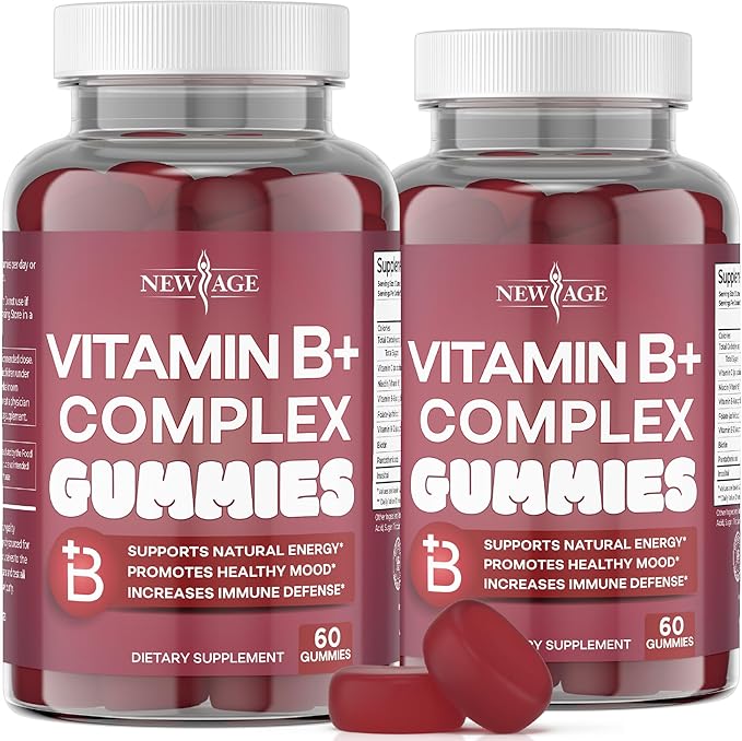 NEW AGE Vitamin B Complex Gummies with Vitamin B3, B6, & B12 – with Biotin, Folic Acid & Vitamin C – Gluten-Free, Vegan, Made in The USA! (120 Count (Pack of 2))