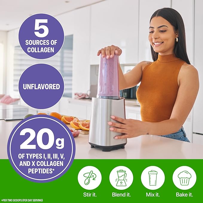 Orgain Hydrolyzed Multi Collagen Powder for Women & Men, 20g Collagen, Supports Hair, Skin, Nail & Joint Health, Type I, II, III, V, X, Vitamin C & Amino Acids, Non-GMO, Unflavored (21 Servings) 15oz