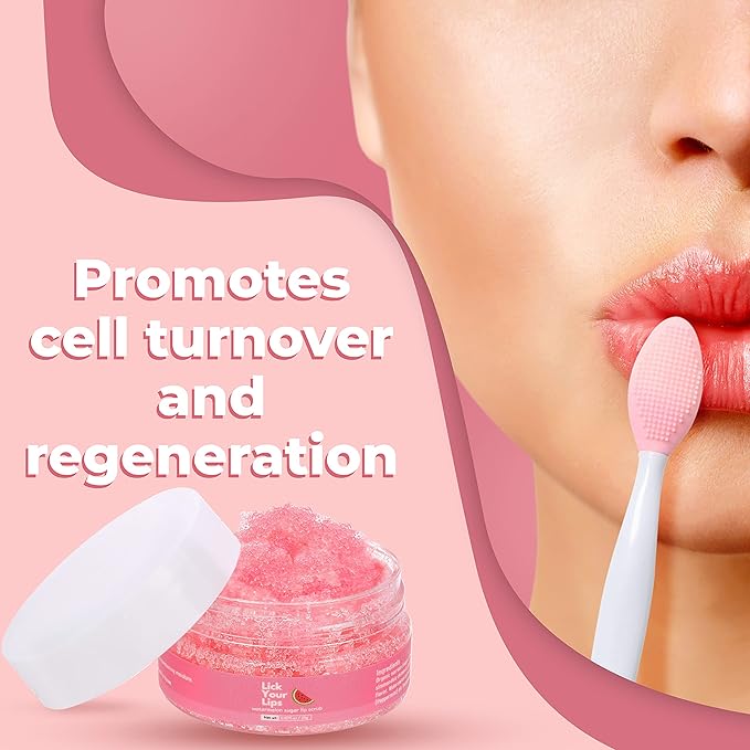Watermelon Sugar Lip Scrub for Women Dry, Cracked and Dark Lips – Lip Scrubber Exfoliator and Organic Lip Scrubs Exfoliator and Moisturizer with Lip Brush – Vegan, Cruelty-Free Lip Care Products (20g)