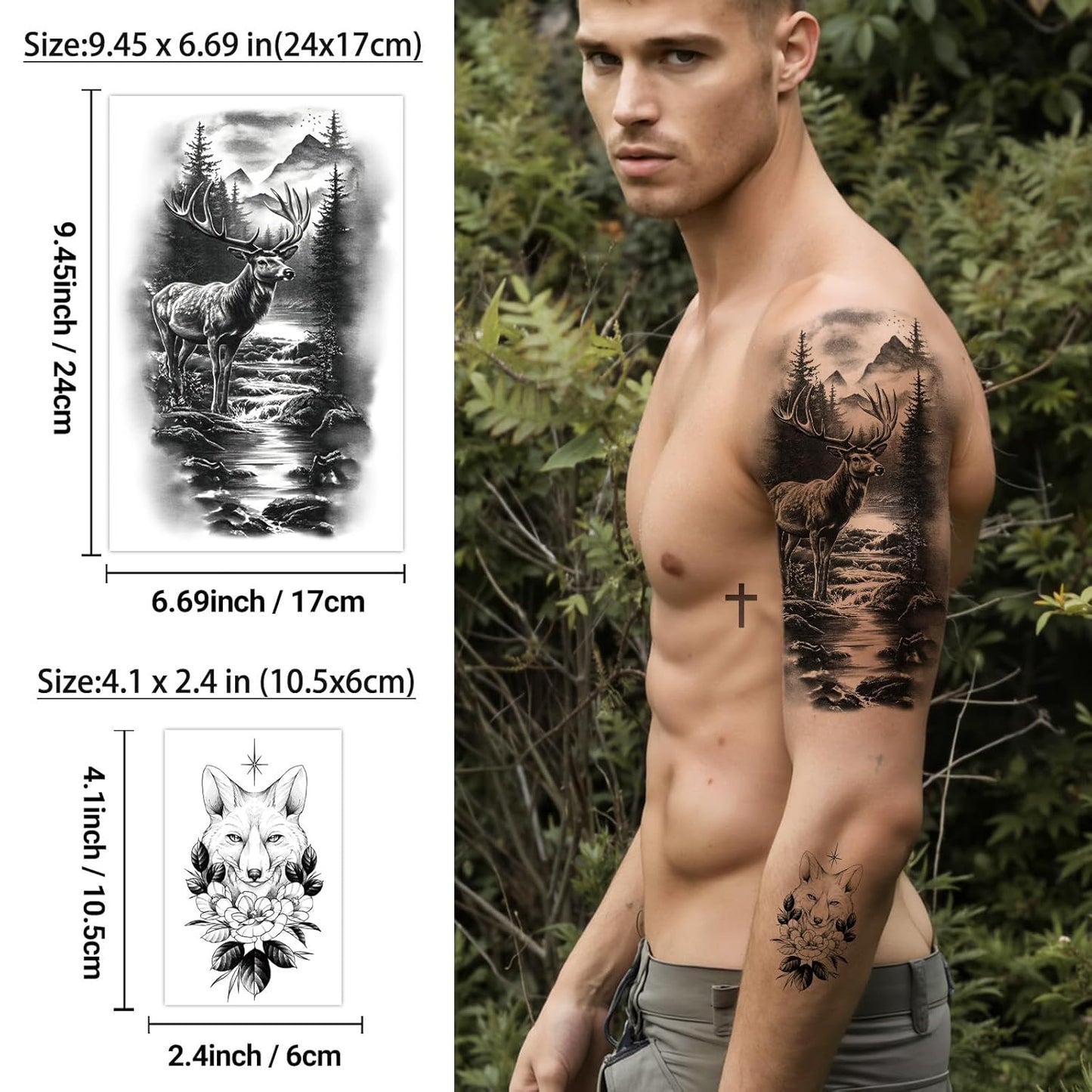 Large Temporary Tattoo Men and Women, 36 Sheets Half Arm and Small Tattoos for Adults, Animal Fake Tattoo Designs with Lions and Tigers