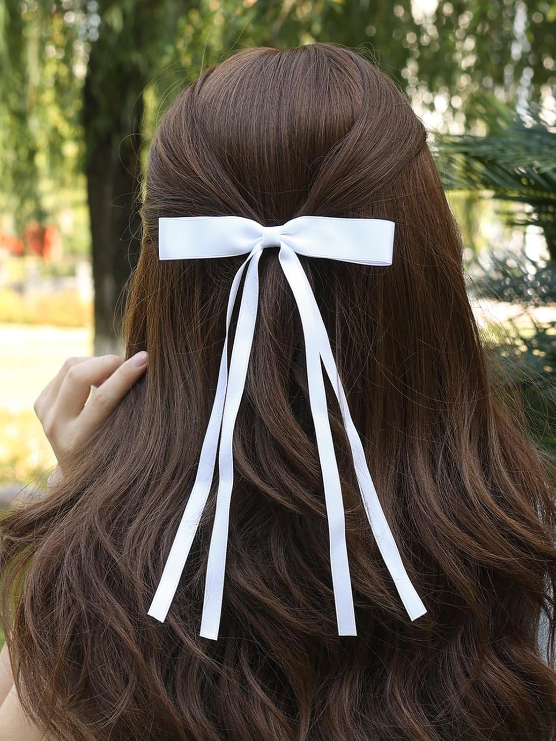 LFOUVRE Tassel Hair Bow Clips for Women - 6pcs Ribbon Barrettes With Metal Claw Clips and Bowknots - Hair Accessories for Girls and Teens