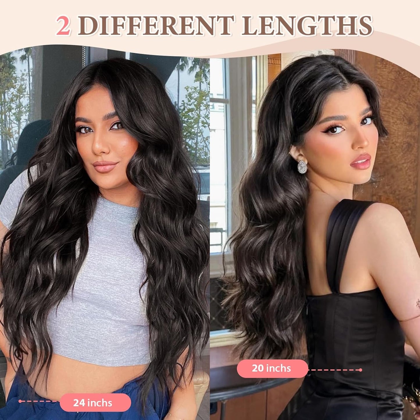 Synthetic Clip in Hair Extensions, 6 PCS Natural & Soft Hair & Blends Well Hair Extensions, Dark Brown Long Wavy Hairpieces(20inch, 6pcs, Dark Brown)