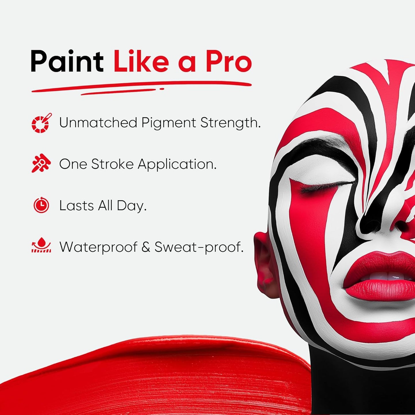 Blue Squid PRO Red, White and Black Face Paint Stick - Waterproof Body Paint Adults & Kids Eye Black Baseball, Eyeblack Softball -Hypoallergenic Twist-Up Non-Toxic Makeup Stick - Cosplay, Sports & SFX