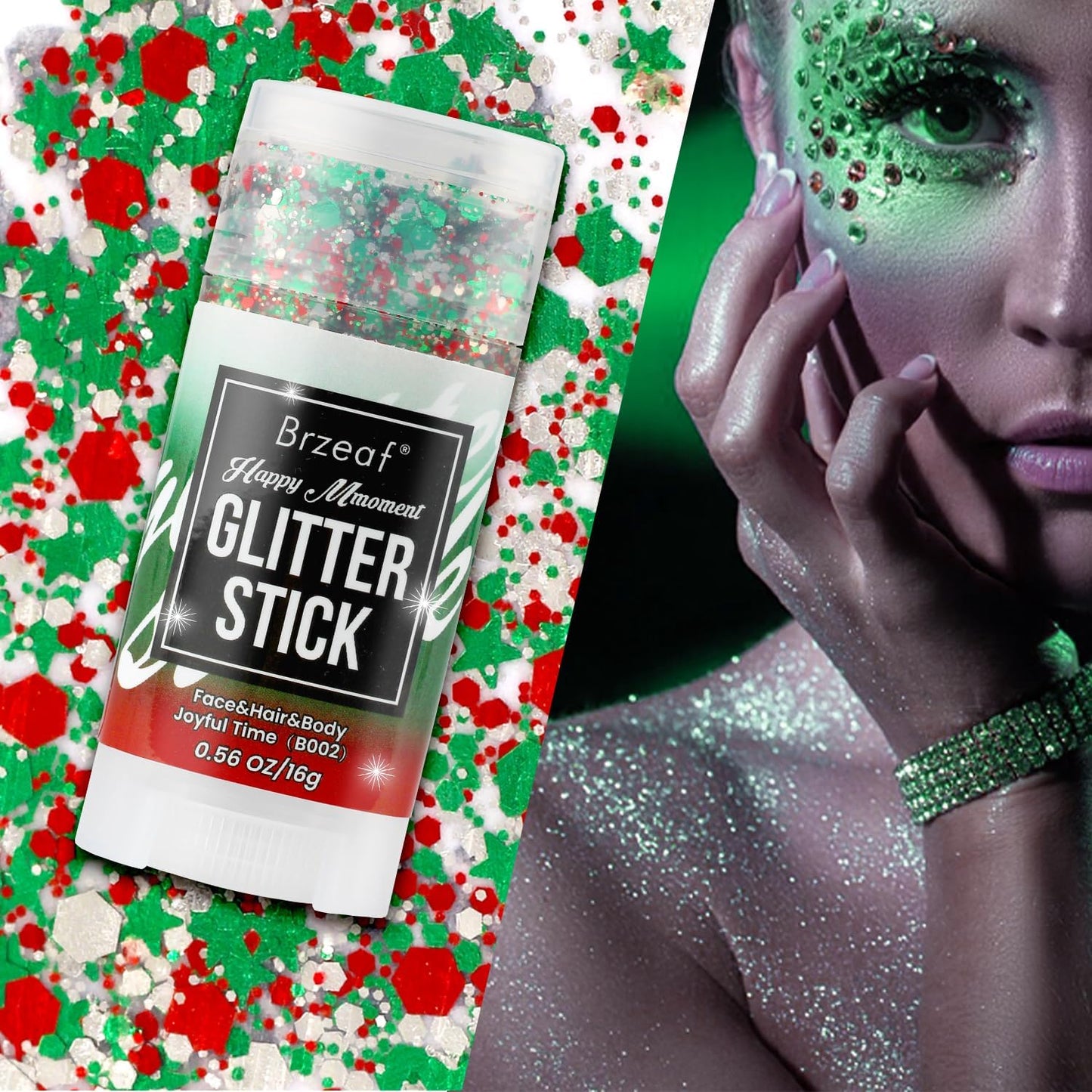 Brzeaf Waterproof Face and Body Glitter Stick, Shimmery& Long Lasting, Christmas Hair Eyeshadow Face Body Glitter, Singer Concert Rave Festival, Glitter Stick Makeup & Face Glitter Gel