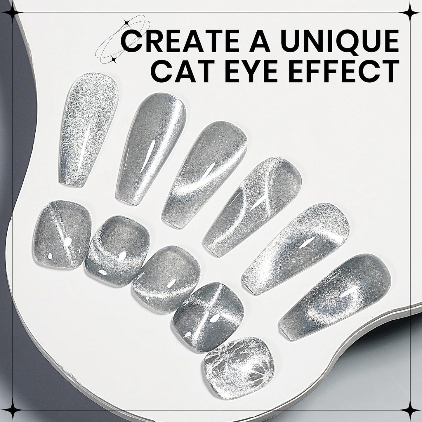 Silver Cat Eye Gel Polish, Magnetic Holographic Gel Nail Polish Glitter Shimmer Gel Polish with Magnet Soak Off U V Gel Salon DIY at Home, 0.5 OZ