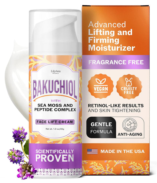 LilyAna Naturals Bakuchiol Face Lift Cream with Sea Moss and Peptide Complex - Face Cream for Women - Moisturizing and Lifting Facial Cream - Anti-Aging Overnight Moisturizer - Made in the USA - 1 oz